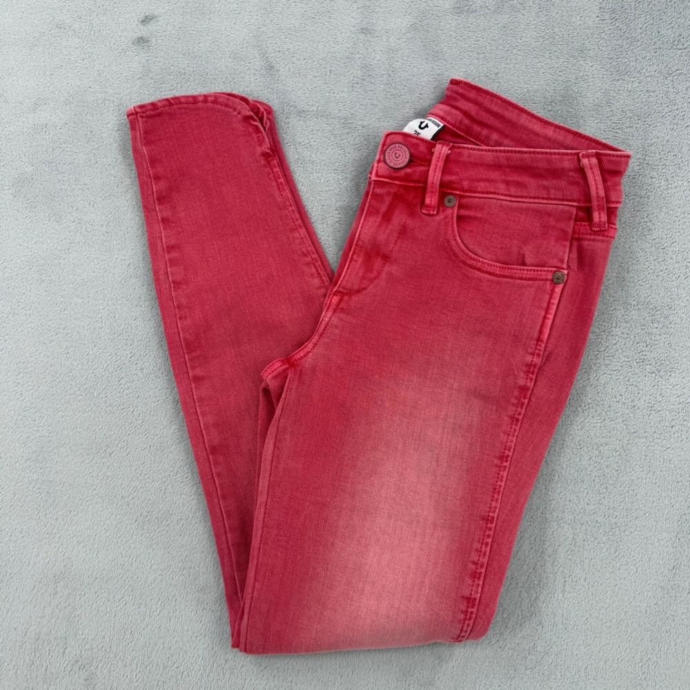 True Religion Halle Mid Rise Super Skinny Jeans‎ Red Tulip Hem Women's Size 25